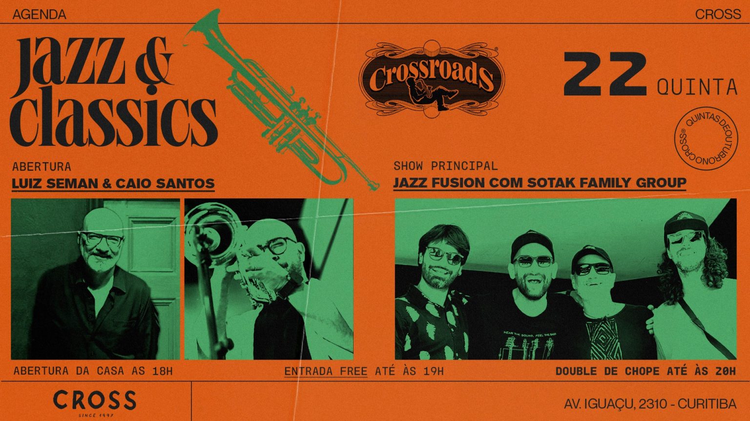 Crossroads Jazz & Classics explora a revolução elétrica do jazz com Sotak Family Group Noite dedicada ao jazz fusion acontece na quinta-feira, 22 de outubro, com abertura de Luiz Seman & Caio Santos, entrada gratuita até 19h e double de chope até 20h